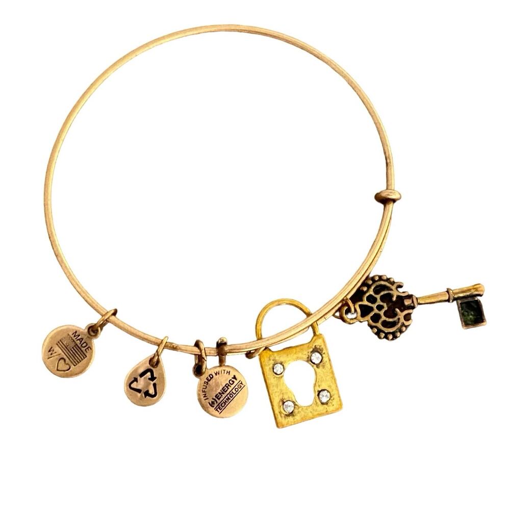 Alex and Ani Key and Lock Charm Bracelet in Gold Toned Infused w (+) Energy Tech